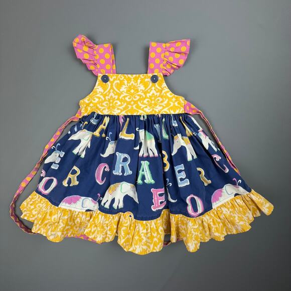 Eleanor Rose Alphabet Circus Dress Elephants Ruffle Girls 2T Tie Back - Picture 2 of 4